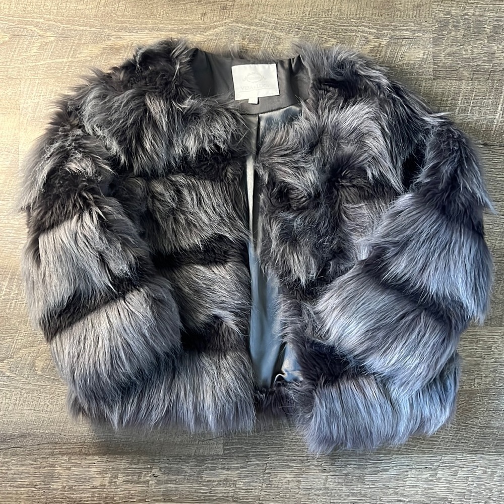 Vera & Lucy Grey Faux Fur Coat Size XS